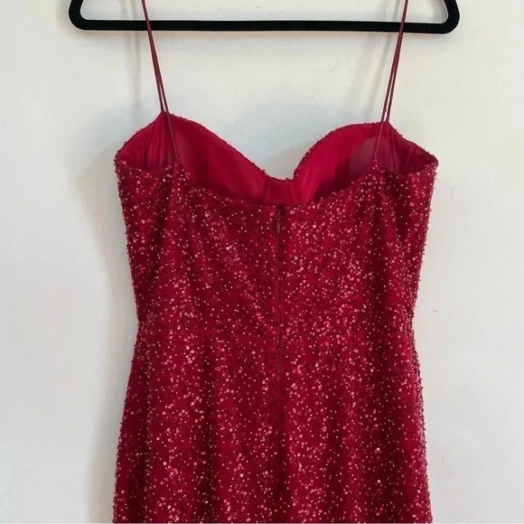 René The Label Rene Atelier Davanti Red Beaded Prom Gown Long Sleeveless Sparkle - Picture 5 of 12
